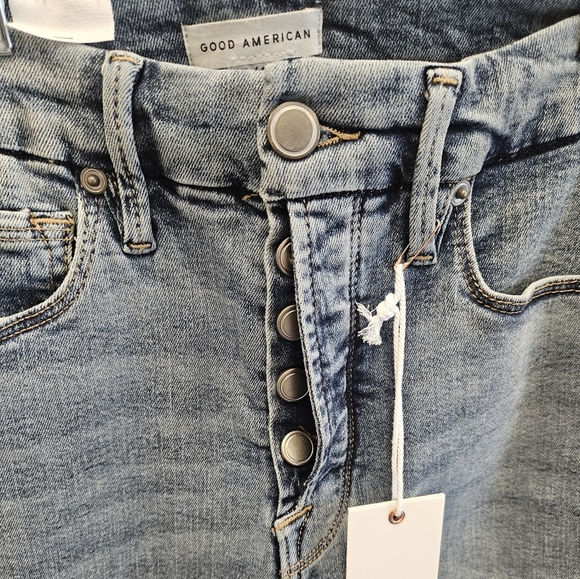 Good American Good Legs Flare Button Fly Jeans Indigo NEW - Picture 3 of 7
